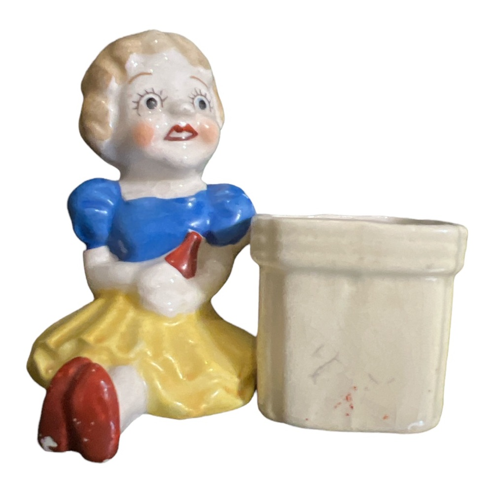 1940’s Porcelain Big Eyed Little Girl Toothpick Holder, Made in Occupied Japan